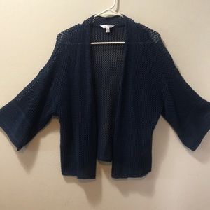 Knit Navy Blue Open Front Cardigan 3/4 Sleeve L